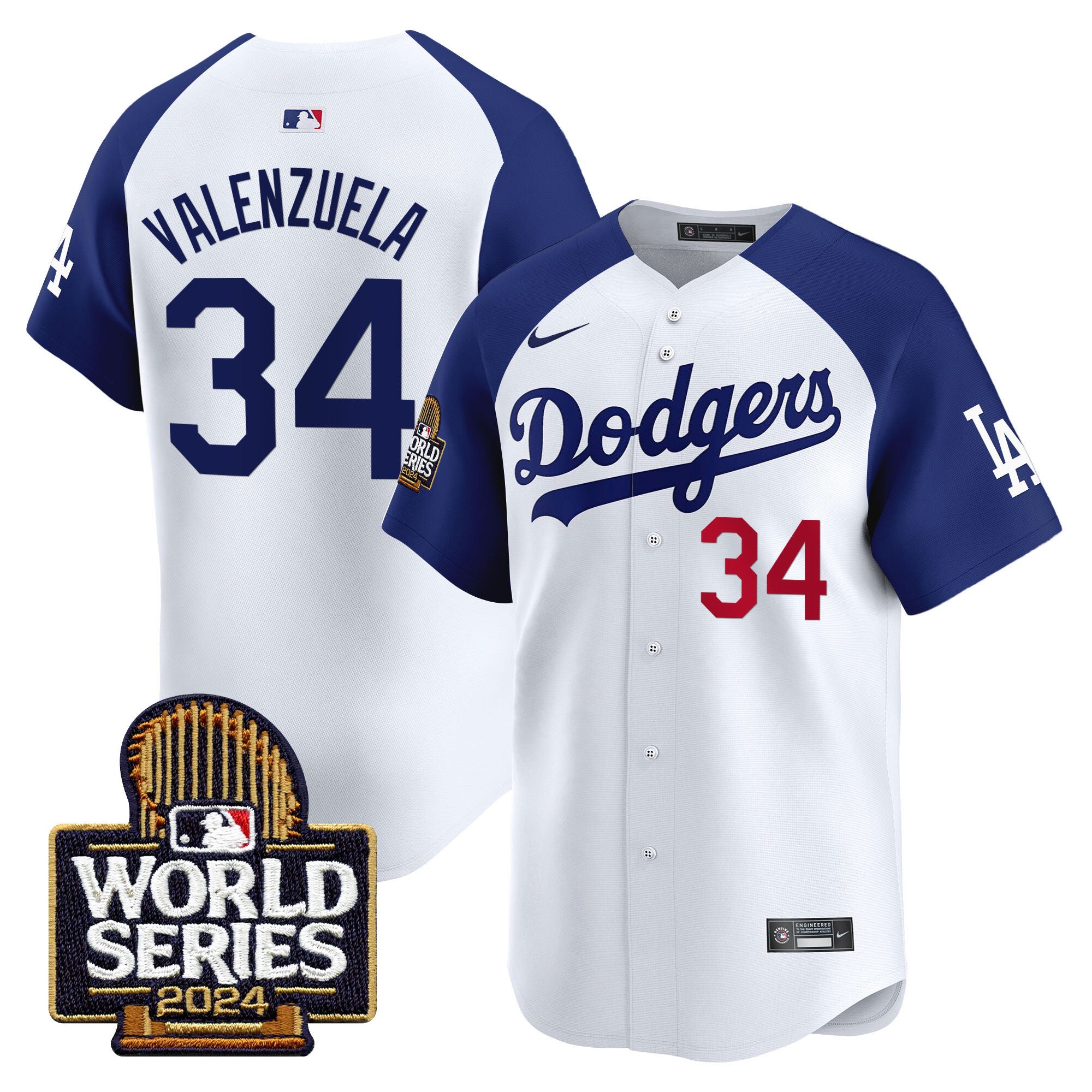 Men's Dodgers 2024 World Series Vapor Premier Limited Jersey - All Stitched - Alternate White, Fernando Valenzuela