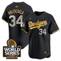 Men's Dodgers 2024 World Series Vapor Premier Limited Jersey - All Stitched - Black Gold, Fernando Valenzuela