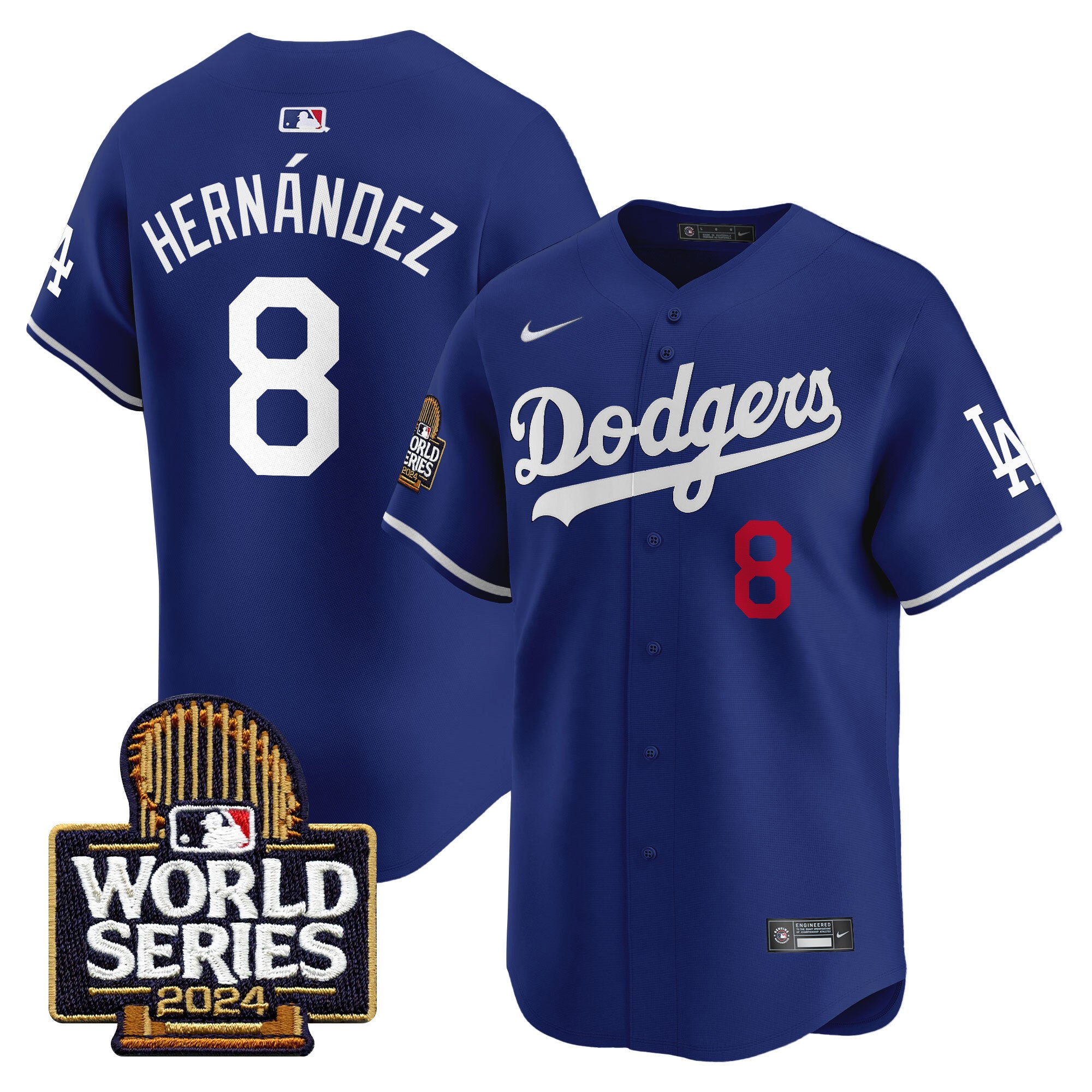 Men's Dodgers 2024 World Series Vapor Premier Limited Jersey - All Stitched - Royal, Kike Hernandez