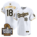 Men's Dodgers 2024 World Series Vapor Premier Limited Jersey - All Stitched - White Gold, Yamamoto
