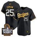 Men's Dodgers 2024 World Series Vapor Premier Limited Jersey - All Stitched - Black Gold, Tommy Edman