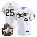 Men's Dodgers 2024 World Series Vapor Premier Limited Jersey - All Stitched - White Gold, Tommy Edman
