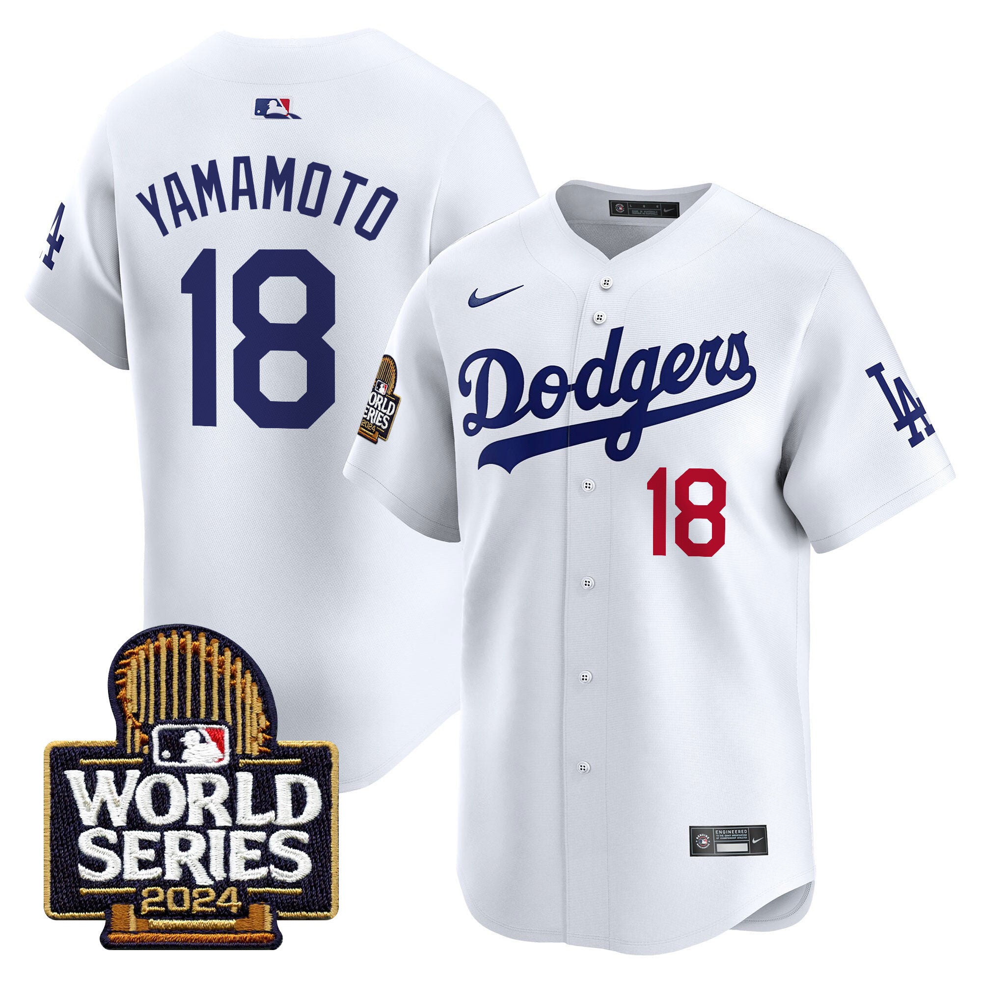 Men's Dodgers 2024 World Series Vapor Premier Limited Jersey - All Stitched - White, Yamamoto