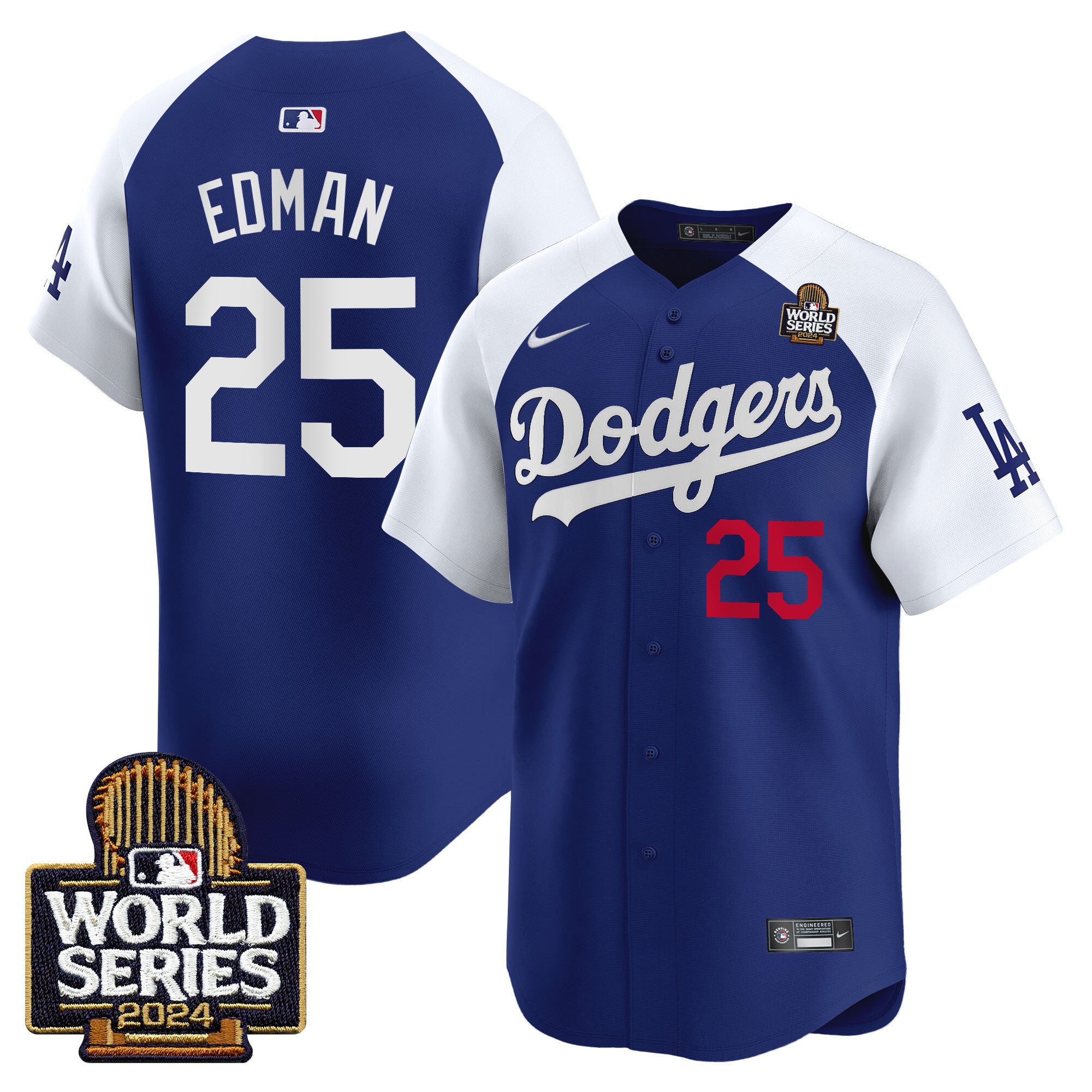 Men's Dodgers 2024 World Series Vapor Premier Limited Jersey V2 - All Stitched - Alternate Royal, Tommy Edman