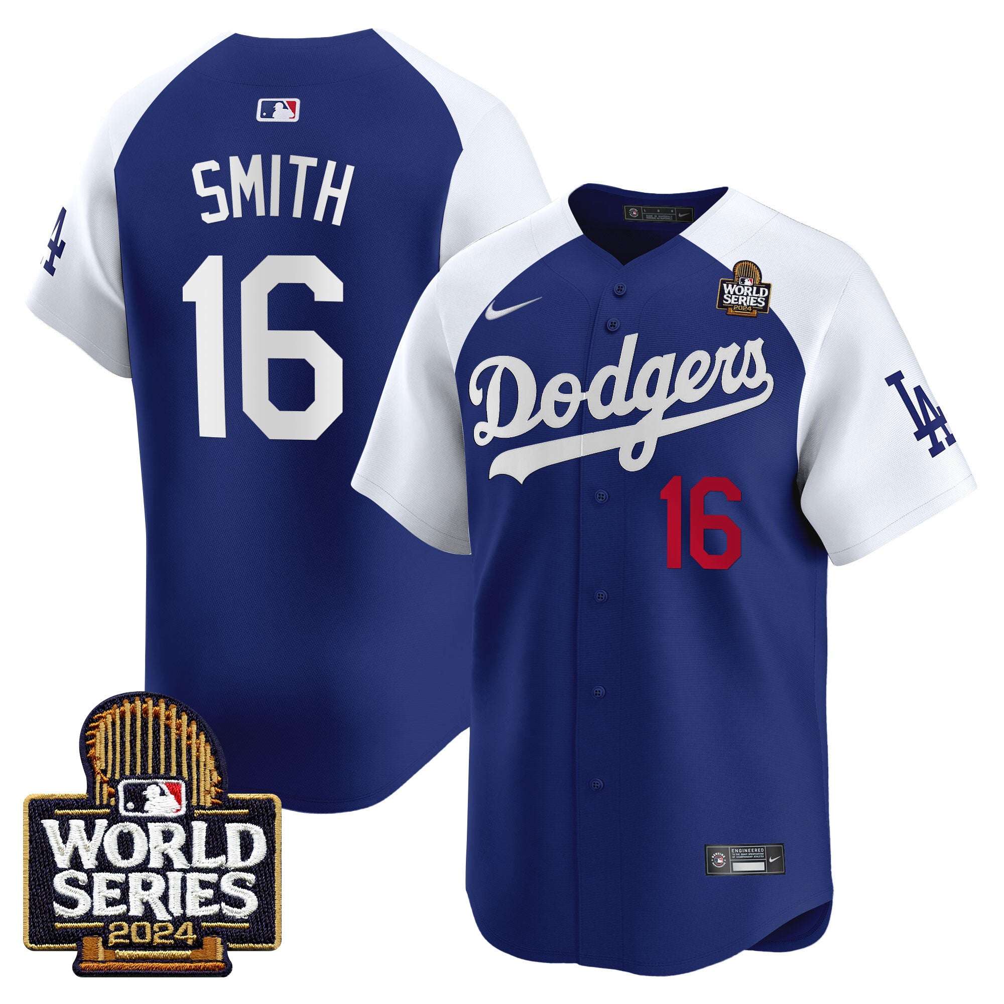 Men's Dodgers 2024 World Series Vapor Premier Limited Jersey V2 - All Stitched - Alternate Royal, Will Smith