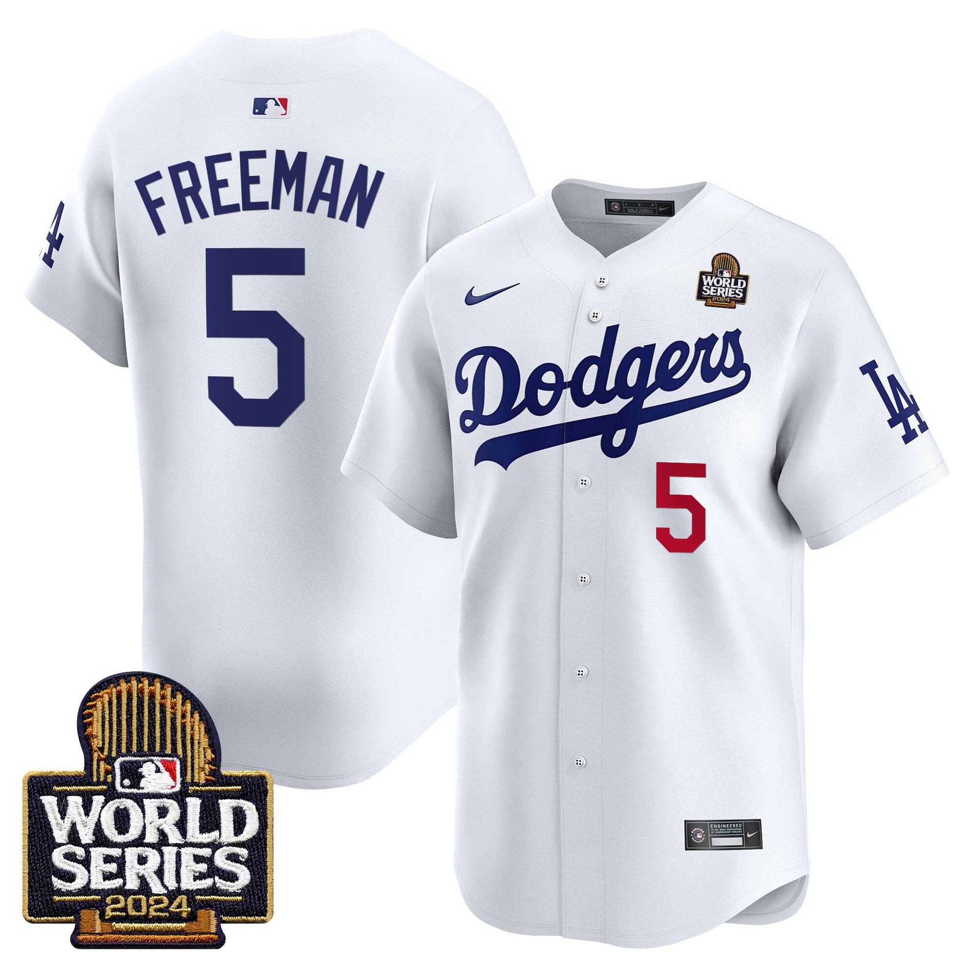 Men's Dodgers 2024 World Series Vapor Premier Limited Jersey V2 - All Stitched - White, Freddie Freeman