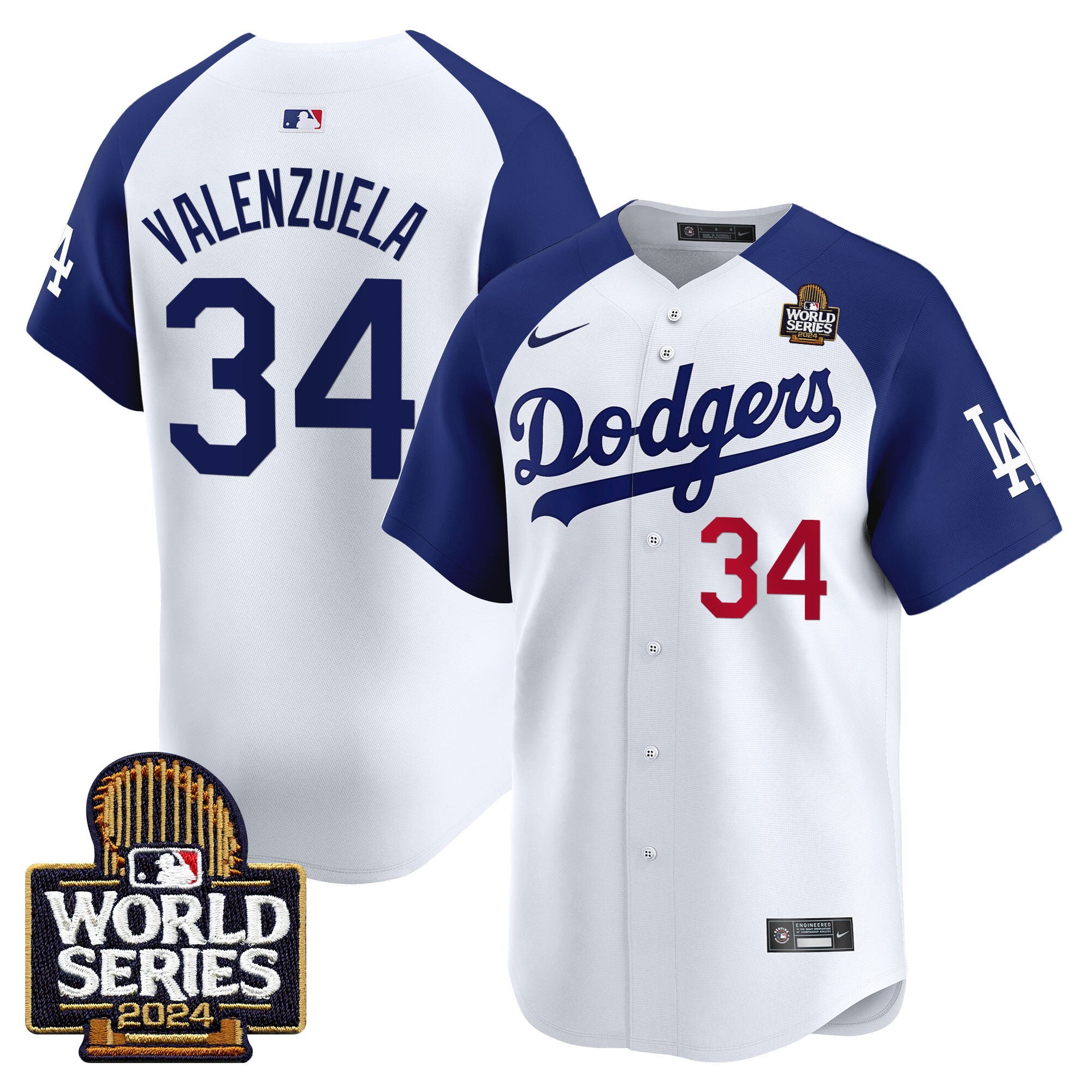 Men's Dodgers 2024 World Series Vapor Premier Limited Jersey V2 - All Stitched - Alternate White, Fernando Valenzuela