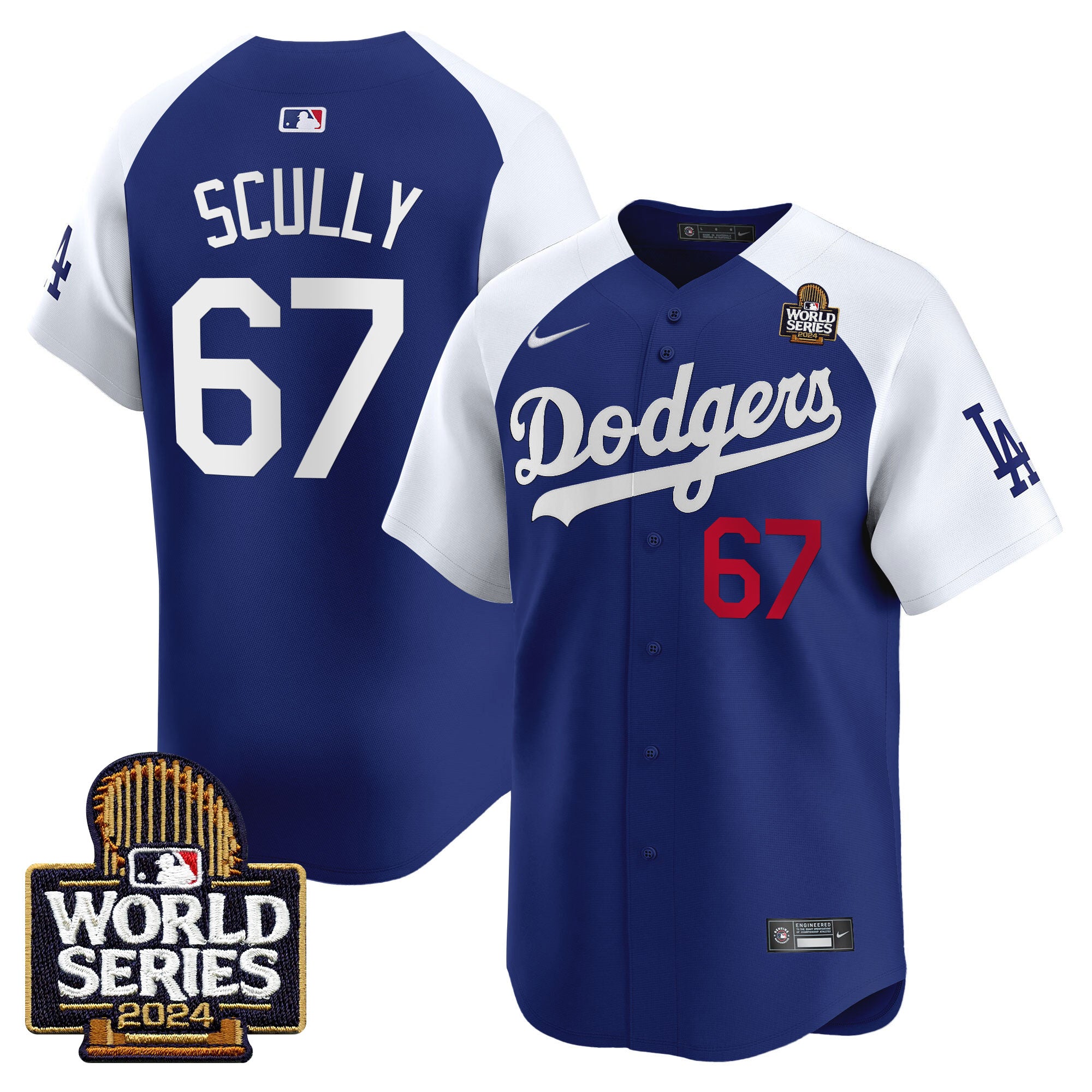 Men's Dodgers 2024 World Series Vapor Premier Limited Jersey V2 - All Stitched - Alternate Royal, Vin Scully