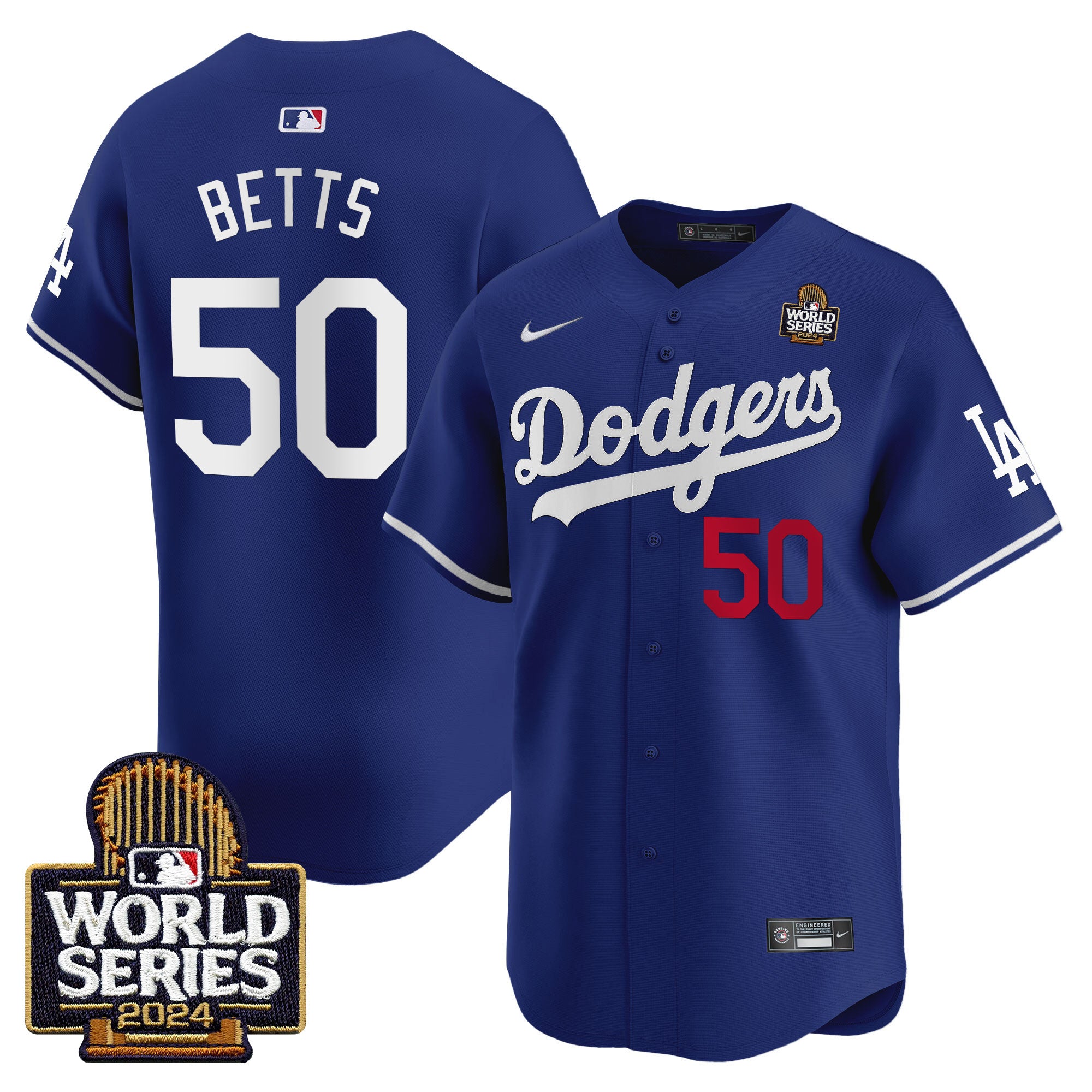 Men's Dodgers 2024 World Series Vapor Premier Limited Jersey V2 - All Stitched - Royal, Mookie Betts