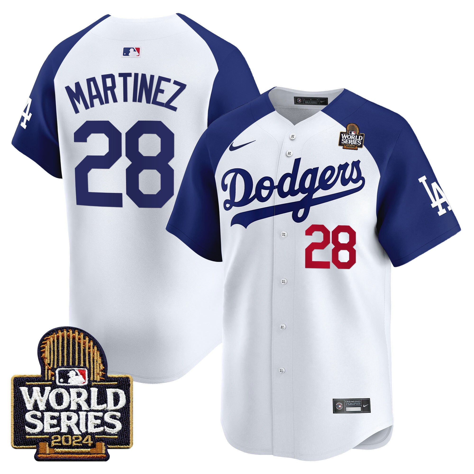 Men's Dodgers 2024 World Series Vapor Premier Limited Jersey V2 - All Stitched - Alternate White, J.D. Martinez