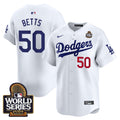 Men's Dodgers 2024 World Series Vapor Premier Limited Jersey V2 - All Stitched - White, Mookie Betts
