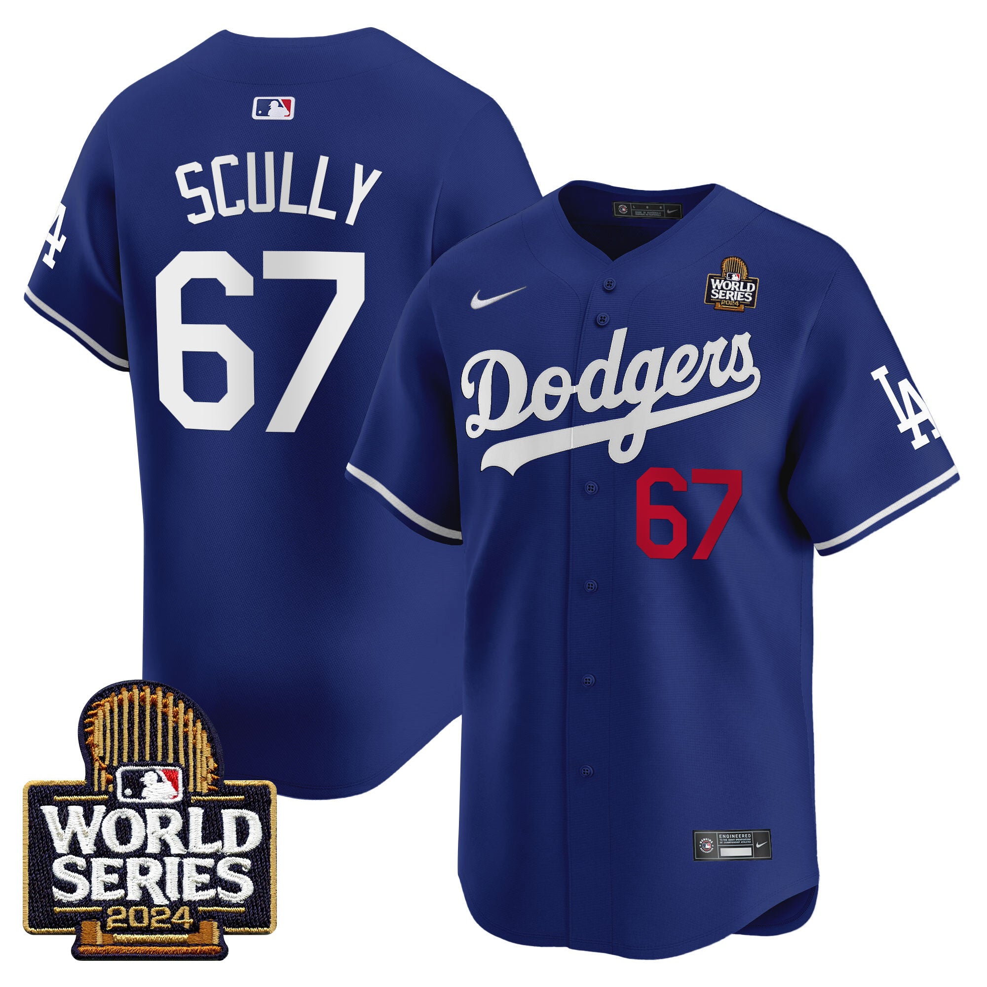 Men's Dodgers 2024 World Series Vapor Premier Limited Jersey V2 - All Stitched - Royal, Vin Scully