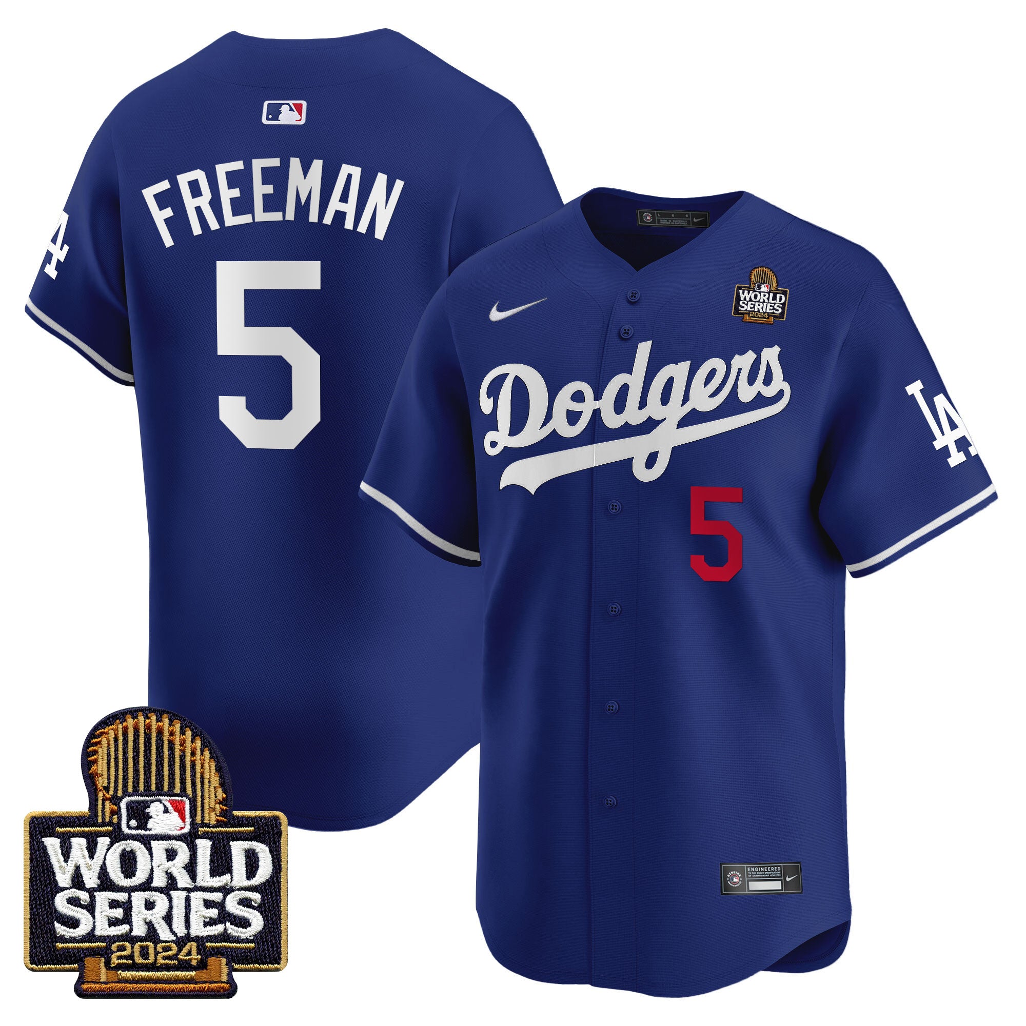 Men's Dodgers 2024 World Series Vapor Premier Limited Jersey V2 - All Stitched - Royal, Freddie Freeman