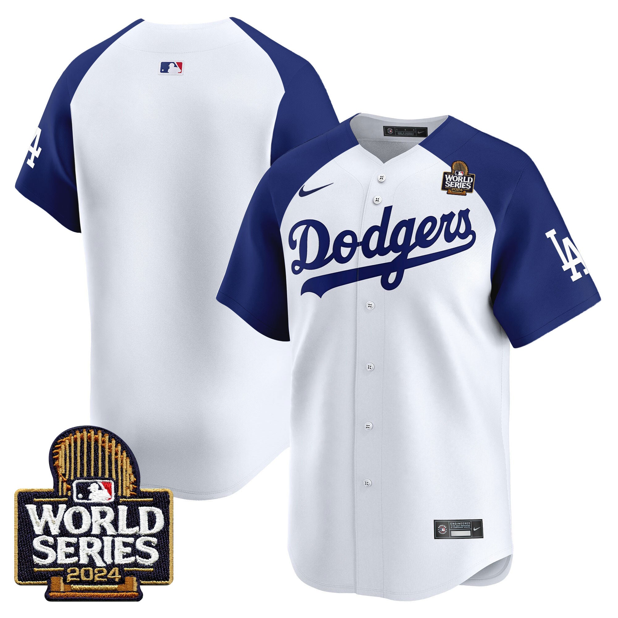 Men's Dodgers 2024 World Series Vapor Premier Limited Jersey V2 - All Stitched - Alternate White, Team