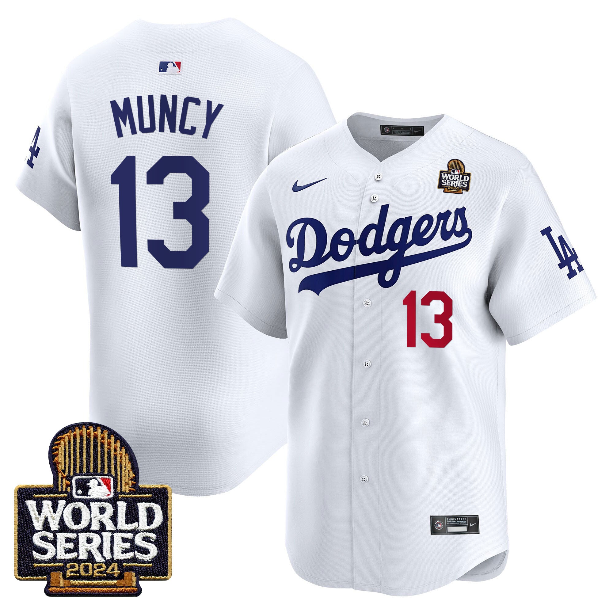 Men's Dodgers 2024 World Series Vapor Premier Limited Jersey V2 - All Stitched - White, Max Muncy
