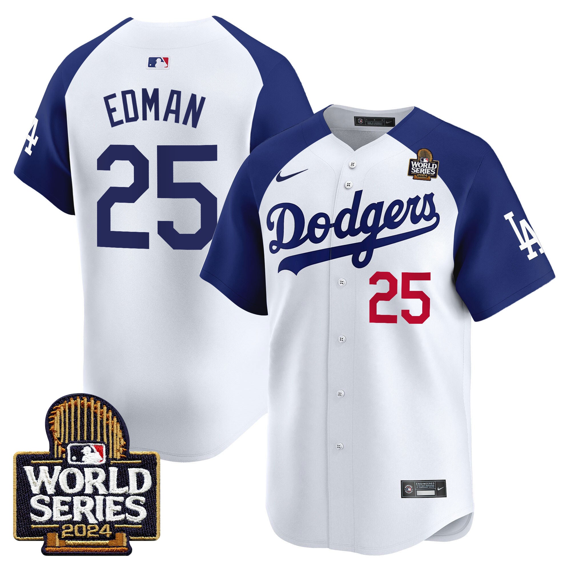 Men's Dodgers 2024 World Series Vapor Premier Limited Jersey V2 - All Stitched - Alternate White, Tommy Edman