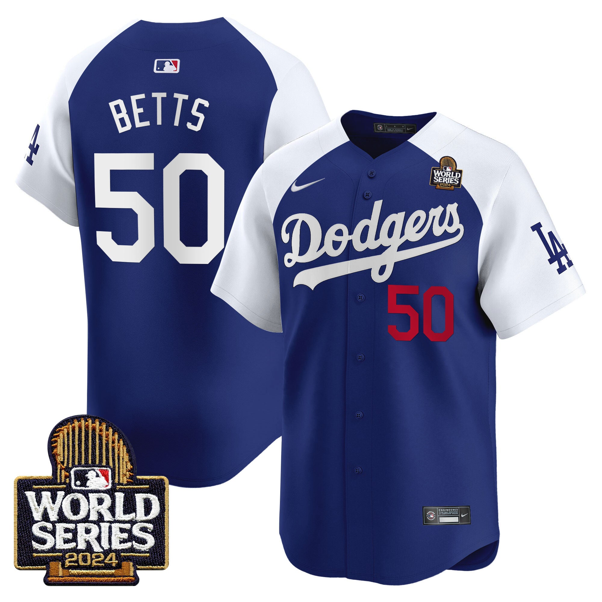 Men's Dodgers 2024 World Series Vapor Premier Limited Jersey V2 - All Stitched - Alternate Royal, Mookie Betts