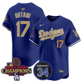 Men's Dodgers 2025 #34 Fernando Patch Gold Vapor Premier Limited Jersey - All Stitched