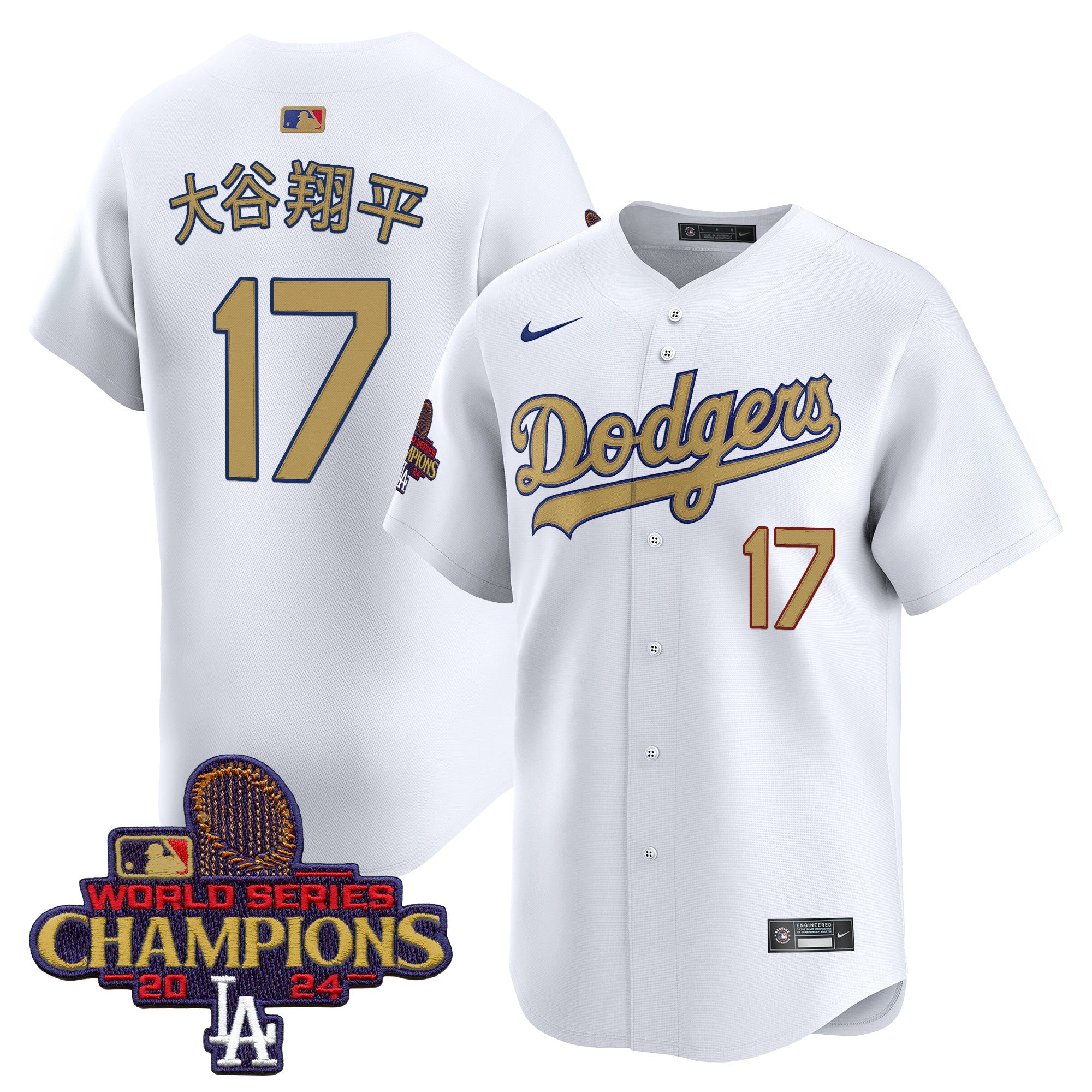 Men's Dodgers 2024 World Series Champions Gold Trim Vapor Premier Limited Jersey V2 - All Stitched - White Alternate, Tommy Edman