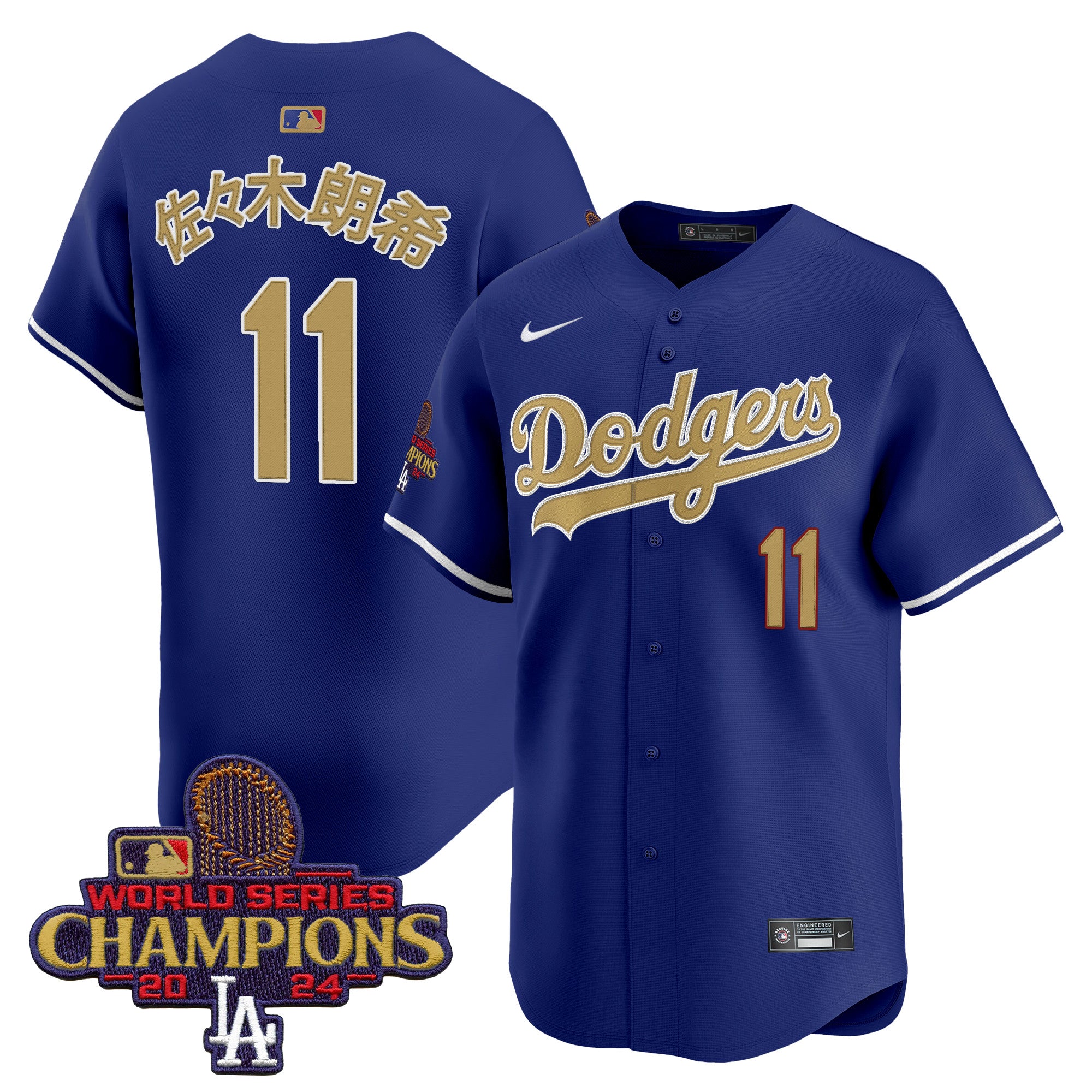 Men's Dodgers 2024 World Series Champions Gold Trim Vapor Premier Limited Jersey V2 - All Stitched - Black Gold, Shohei Ohtani