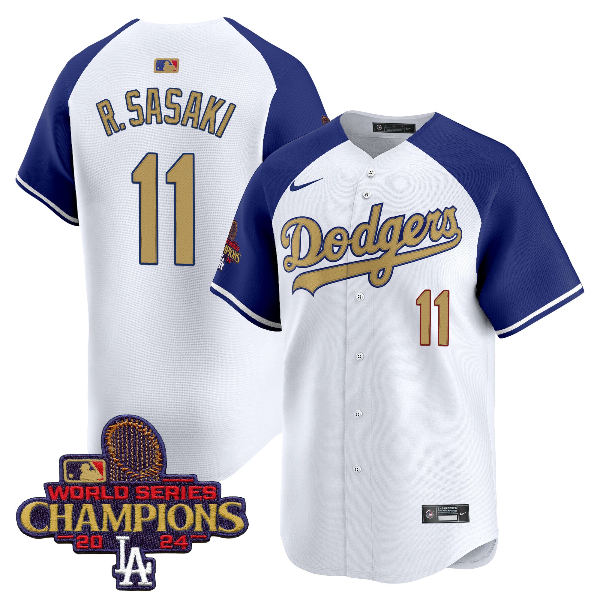 Men's Dodgers 2024 World Series Champions Gold Trim Vapor Premier Limited Jersey V2 - All Stitched - Black Gold, Kike Hernandez