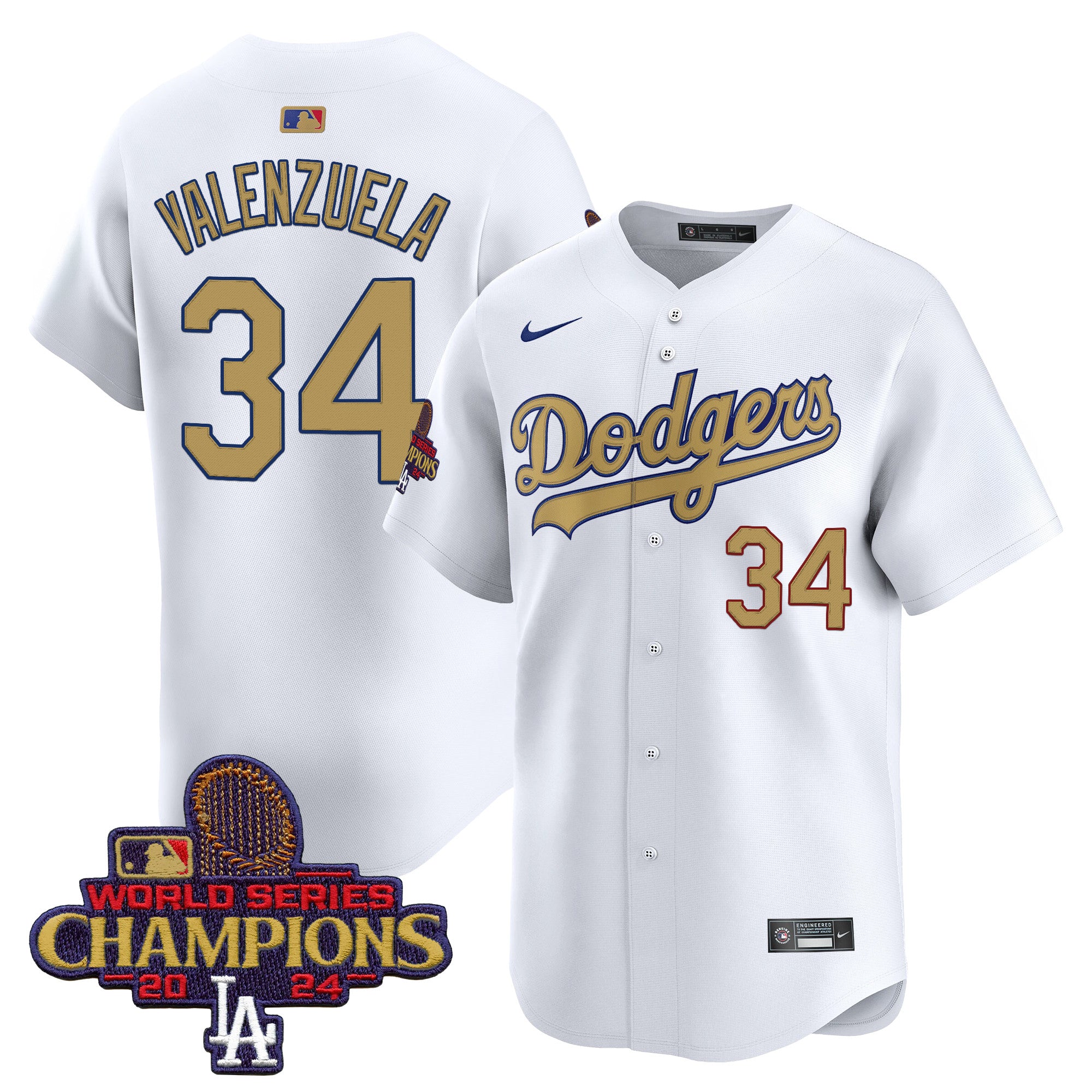 Men's Dodgers 2024 World Series Champions Gold Trim Vapor Premier Limited Jersey V2 - All Stitched - Royal, Shohei Ohtani