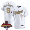 Men's Dodgers 2024 World Series Champions Gold Trim Vapor Premier Limited Jersey V2 - All Stitched - White Alternate, Yamamoto