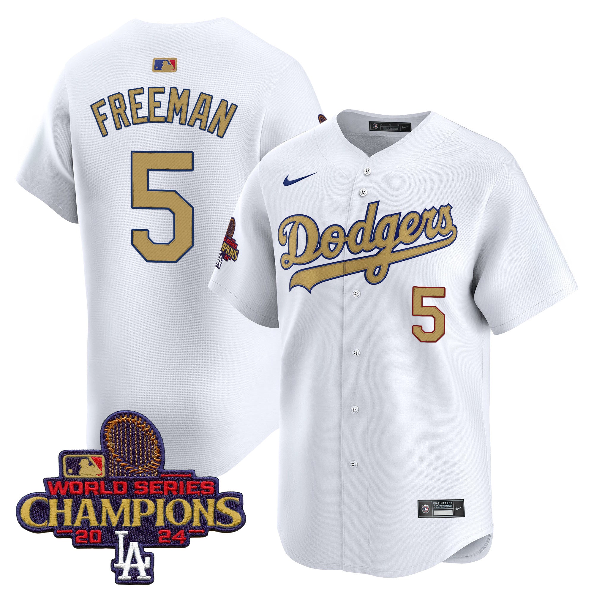 Men's Dodgers 2024 World Series Champions Gold Trim Vapor Premier Limited Jersey V2 - All Stitched - White Alternate, Kike Hernandez