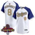 Men's Dodgers 2024 World Series Champions Gold Trim Vapor Premier Limited Jersey V2 - All Stitched - White, Mookie Betts
