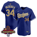 Men's Dodgers 2024 World Series Champions Gold Trim Vapor Premier Limited Jersey V2 - All Stitched - Black Gold, Tommy Edman