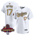 Men's Dodgers 2024 World Series Champions Gold Trim Vapor Premier Limited Jersey V2 - All Stitched - White, Tommy Edman