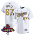 Men's Dodgers 2024 World Series Champions Gold Trim Vapor Premier Limited Jersey V2 - All Stitched - White Alternate, Team