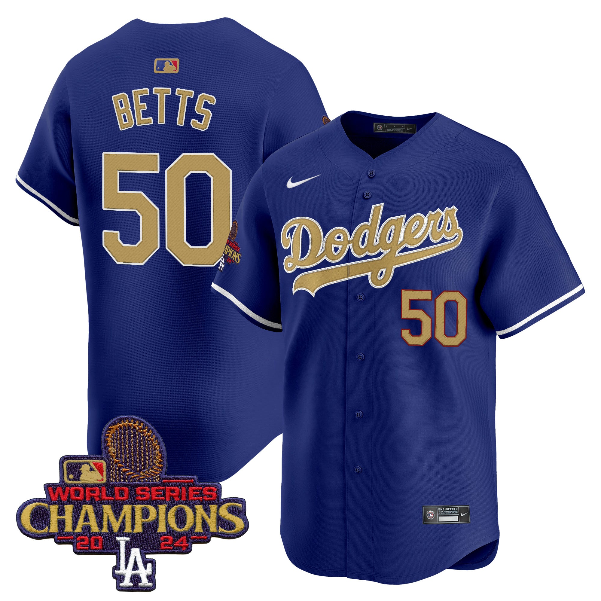 Men's Dodgers 2024 World Series Champions Gold Trim Vapor Premier Limited Jersey V2 - All Stitched - Black Gold, Yamamoto
