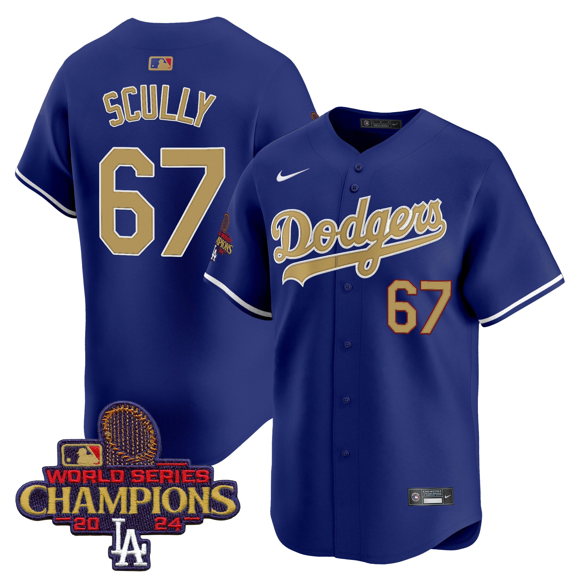 Men's Dodgers 2024 World Series Champions Gold Trim Vapor Premier Limited Jersey V2 - All Stitched - White Gold, Freddie Freeman