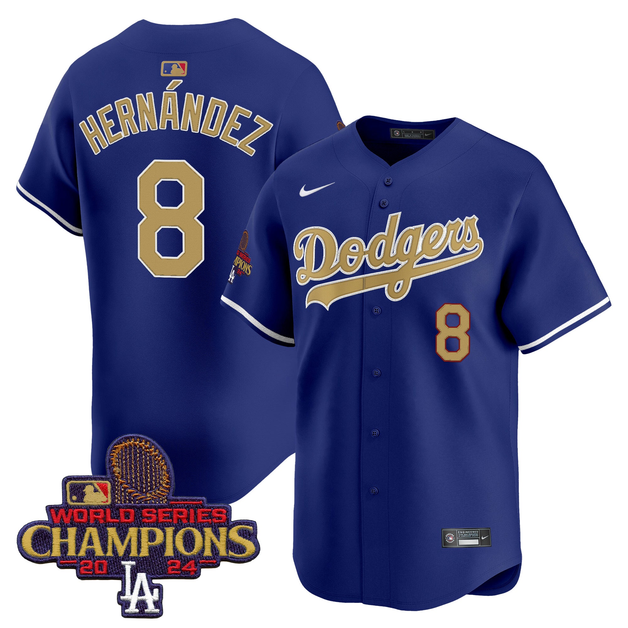 Men's Dodgers 2024 World Series Champions Gold Trim Vapor Premier Limited Jersey V2 - All Stitched - White Gold, Fernando Valenzuela