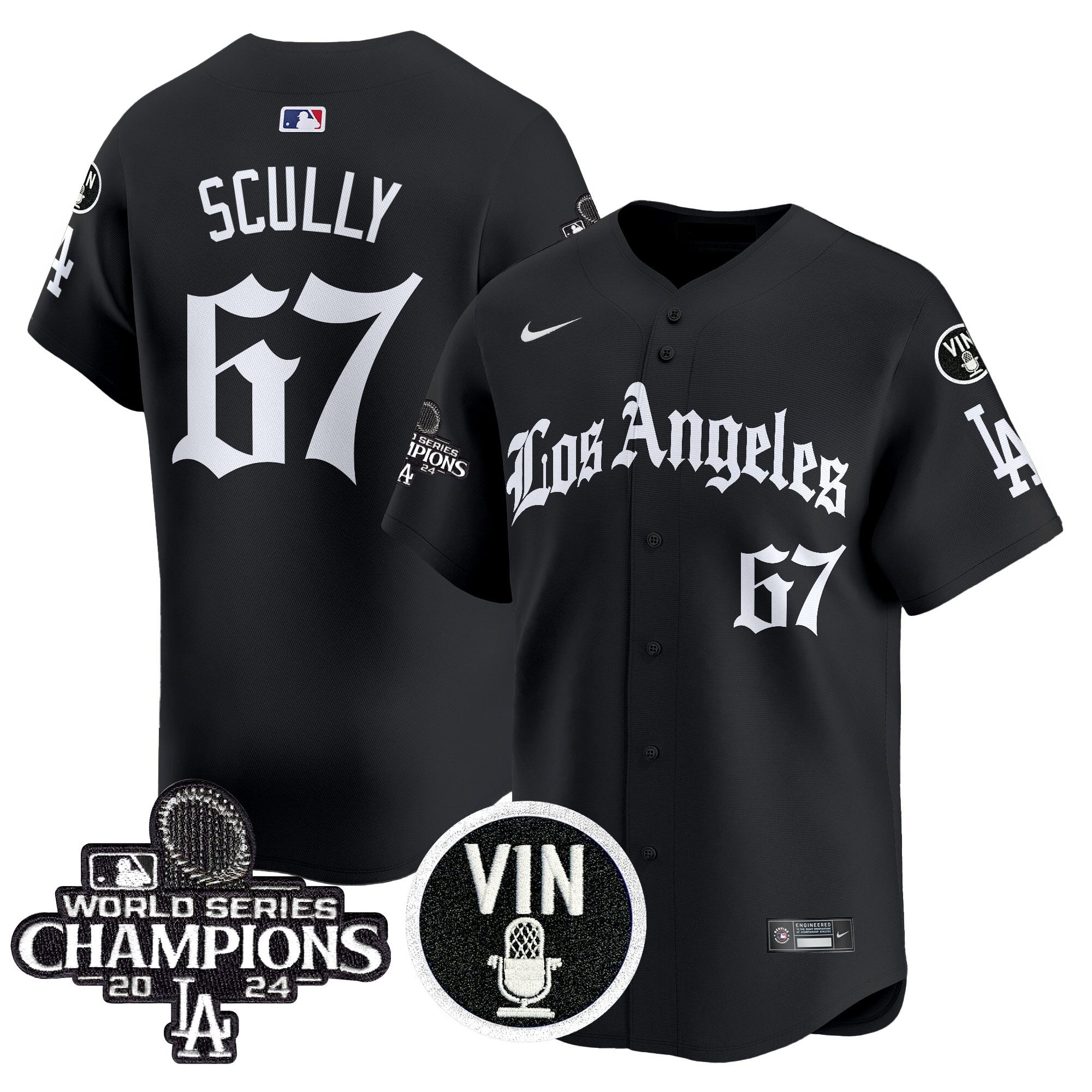 Men's Dodgers 2025 LA Gothic Style Vapor Premier Limited Jersey - All Stitched - Black, Vin Scully