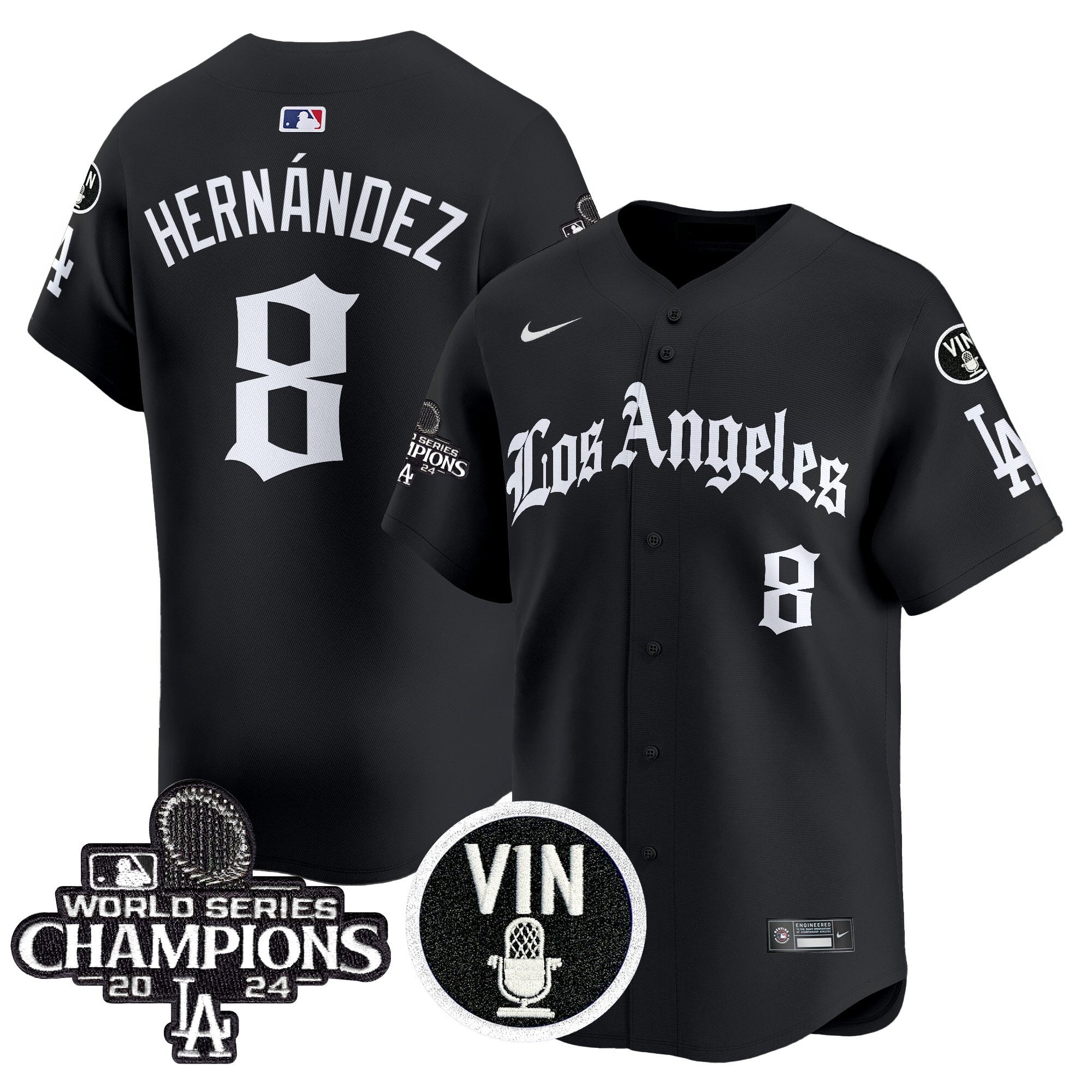 Men's Dodgers 2025 LA Gothic Style Vapor Premier Limited Jersey - All Stitched - Black, Kike Hernandez