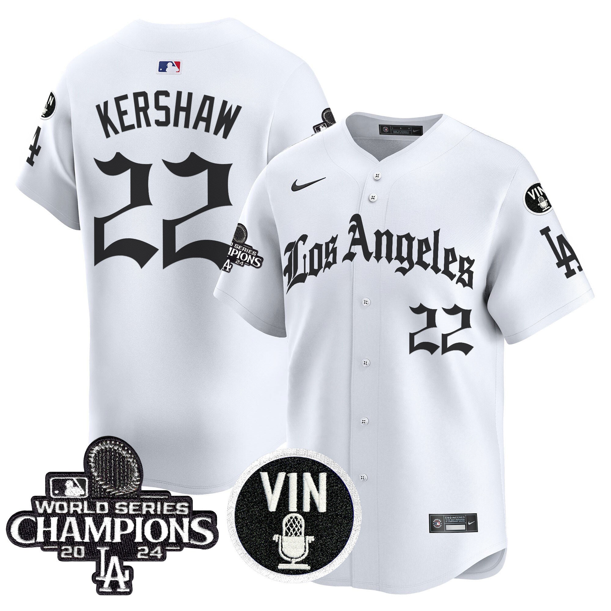 Men's Dodgers 2025 LA Gothic Style Vapor Premier Limited Jersey - All Stitched - White, Clayton Kershaw
