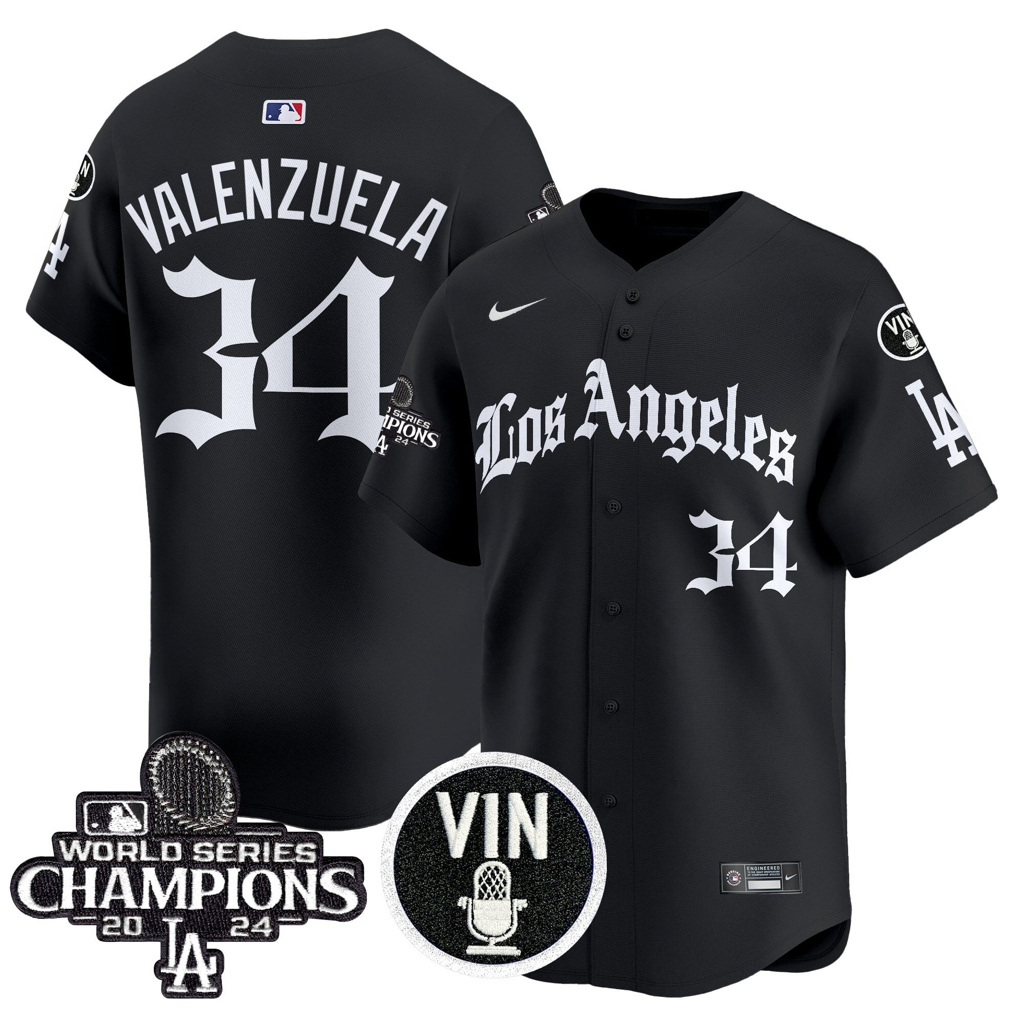 Men's Dodgers 2025 LA Gothic Style Vapor Premier Limited Jersey - All Stitched - Black, Fernando Valenzuela