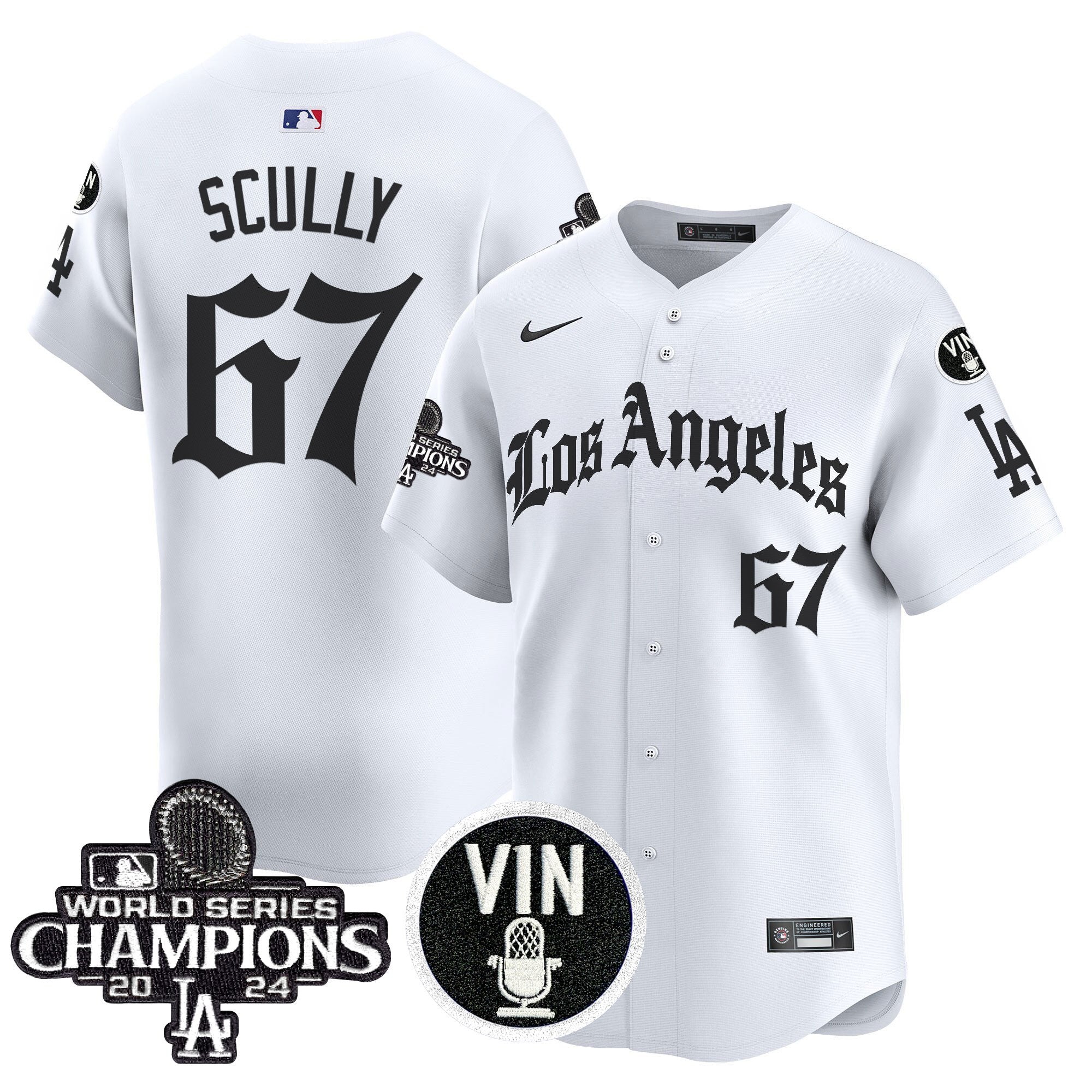 Men's Dodgers 2025 LA Gothic Style Vapor Premier Limited Jersey - All Stitched - White, Vin Scully