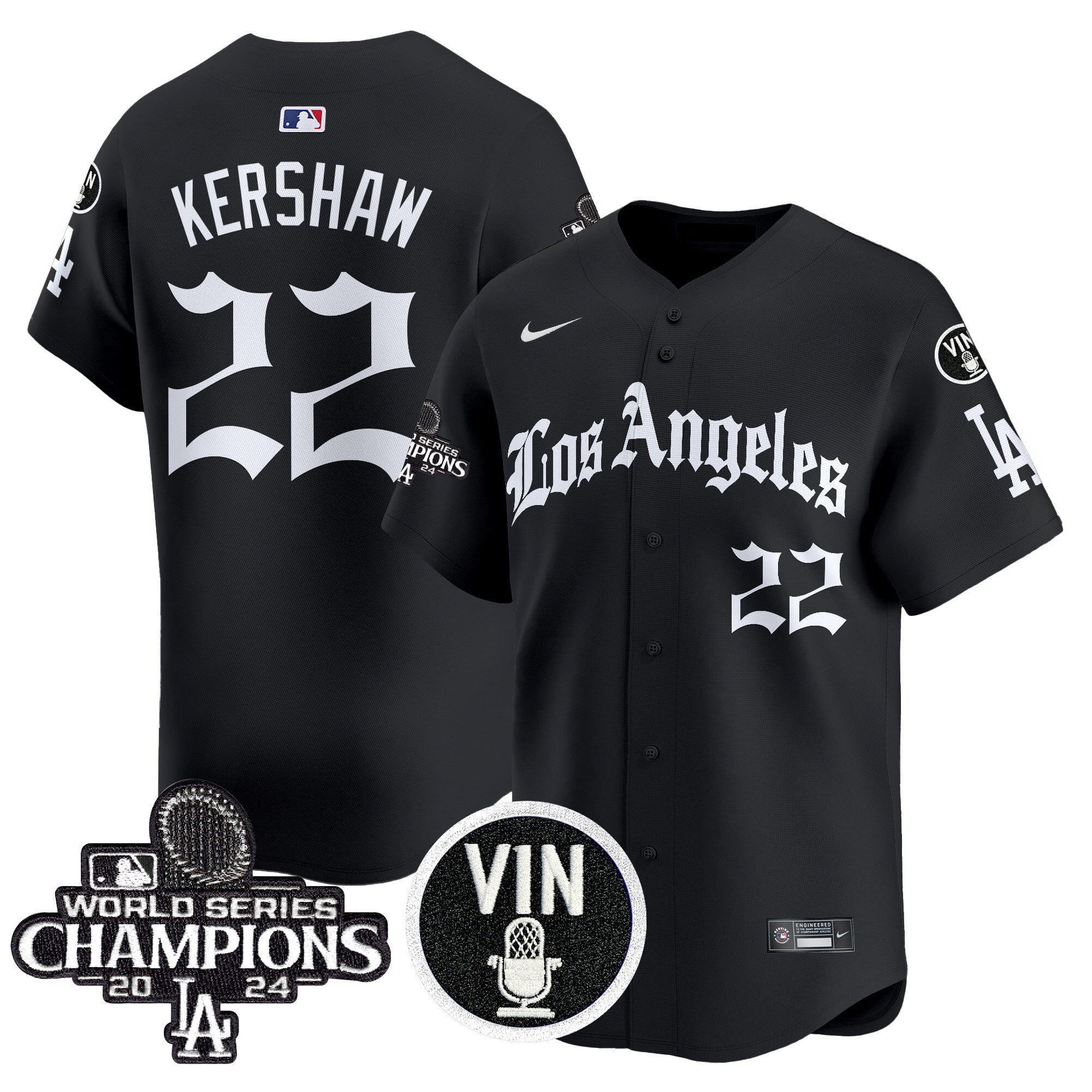 Men's Dodgers 2025 LA Gothic Style Vapor Premier Limited Jersey - All Stitched - Black, Clayton Kershaw