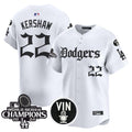 Men's Dodgers 2025 LA Gothic Style Vapor Premier Limited Jersey V2 - All Stitched - White, Clayton Kershaw