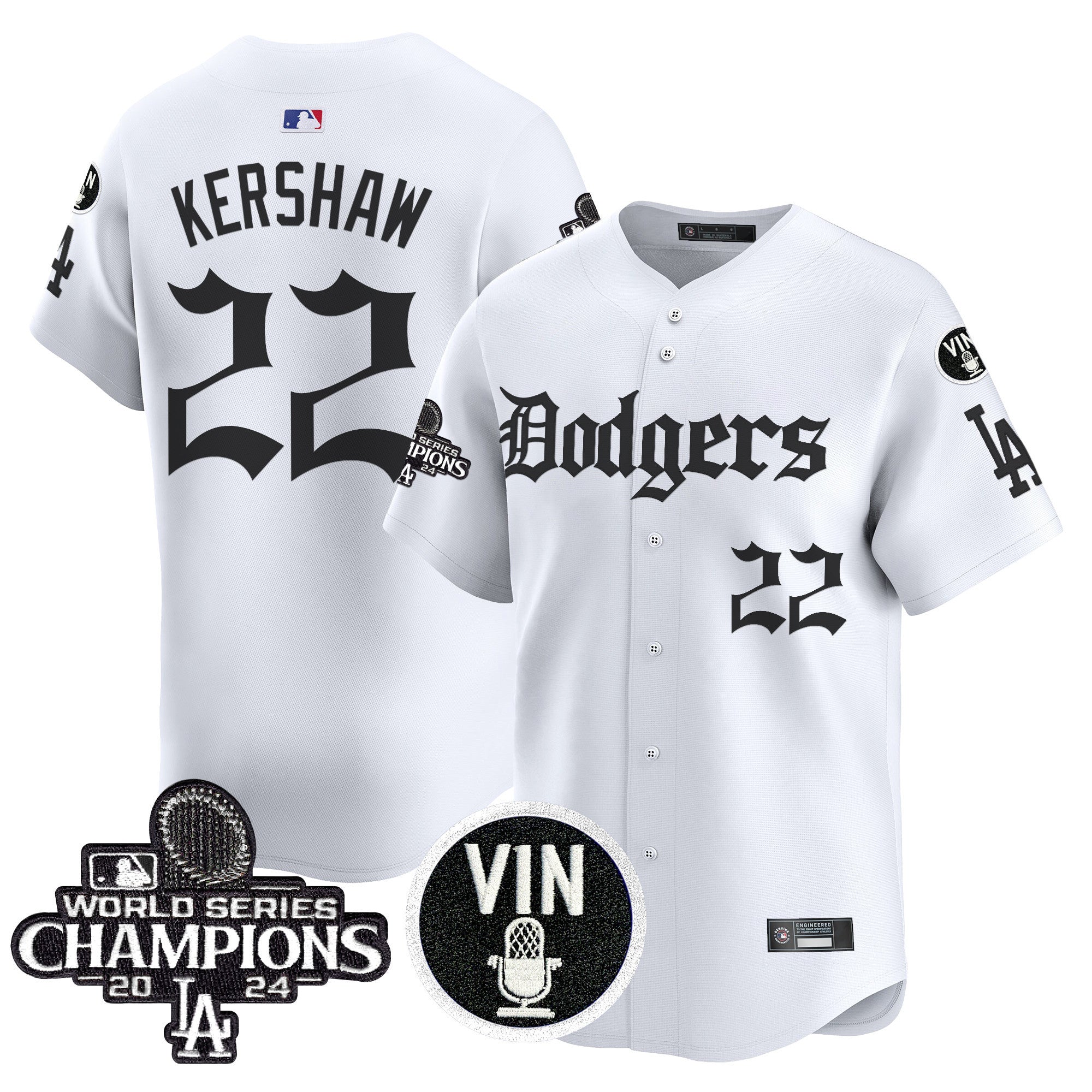 Men's Dodgers 2025 LA Gothic Style Vapor Premier Limited Jersey V2 - All Stitched - White, Clayton Kershaw