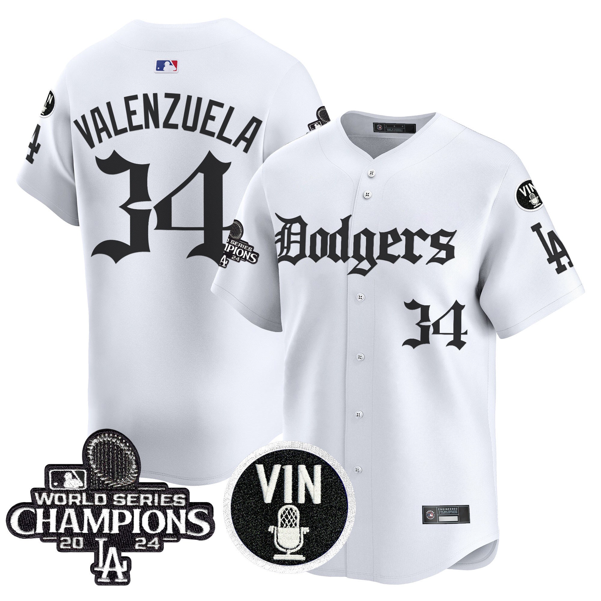 Men's Dodgers 2025 LA Gothic Style Vapor Premier Limited Jersey V2 - All Stitched - White, Fernando Valenzuela