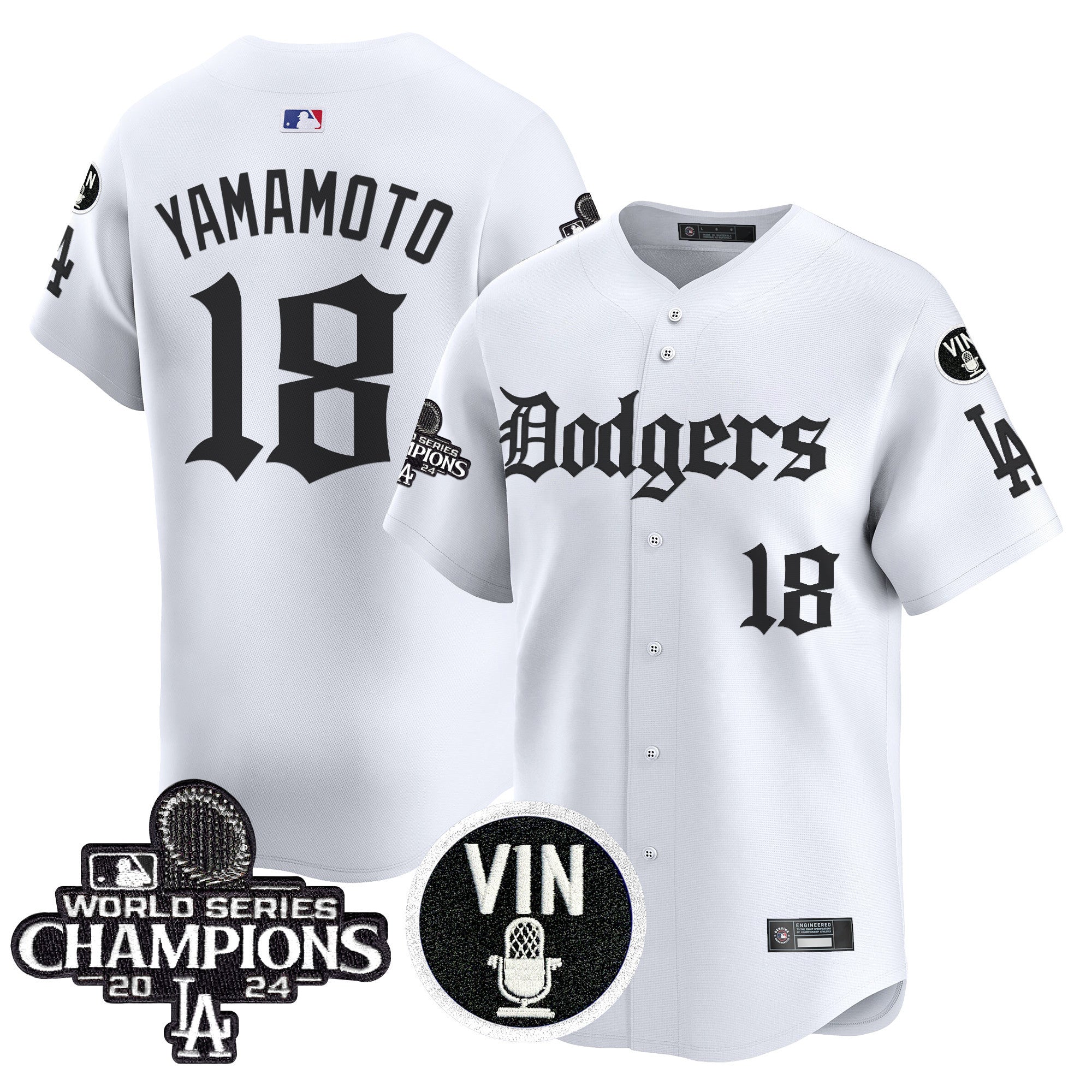 Men's Dodgers 2025 LA Gothic Style Vapor Premier Limited Jersey V2 - All Stitched - White, Yamamoto