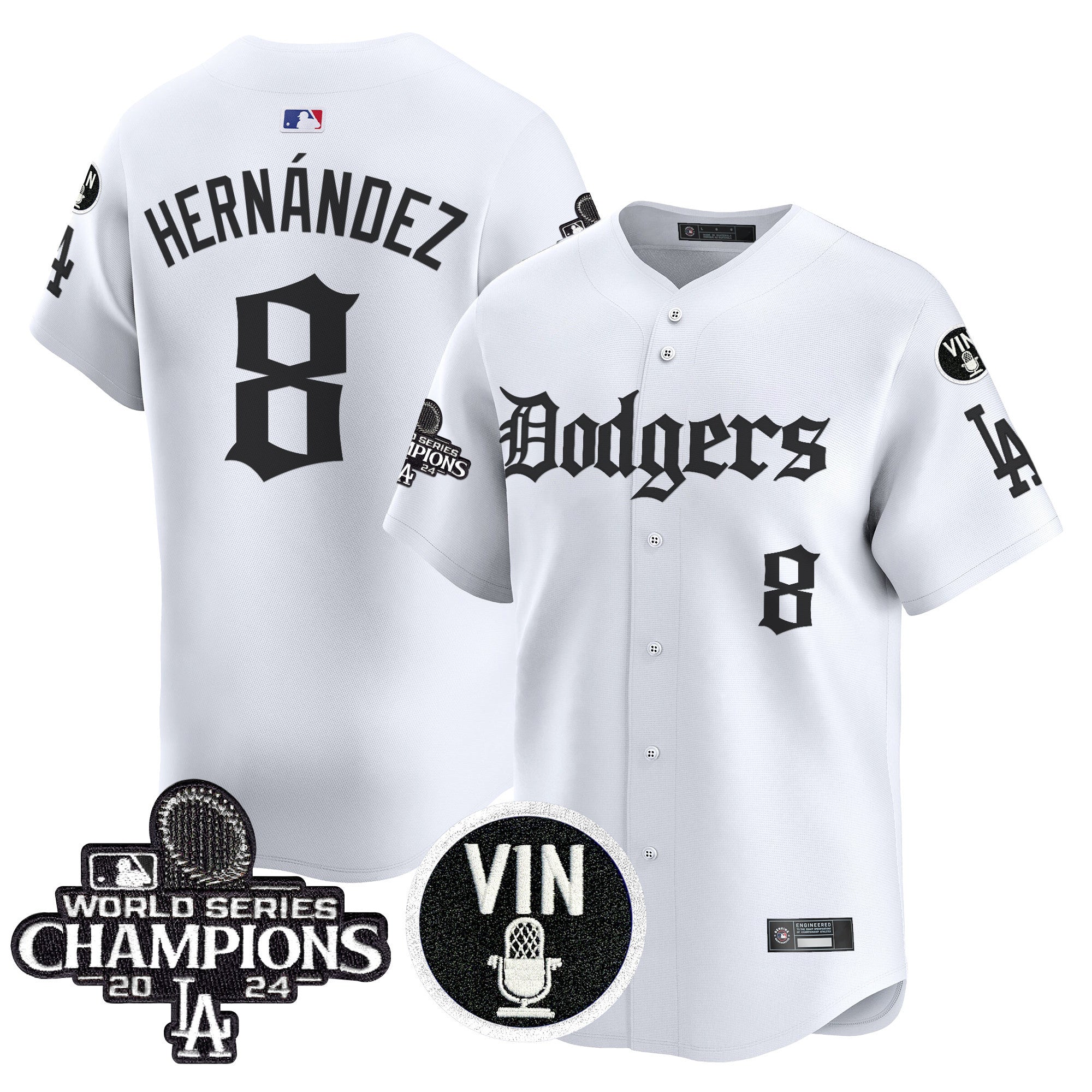 Men's Dodgers 2025 LA Gothic Style Vapor Premier Limited Jersey V2 - All Stitched - White, Kike Hernandez