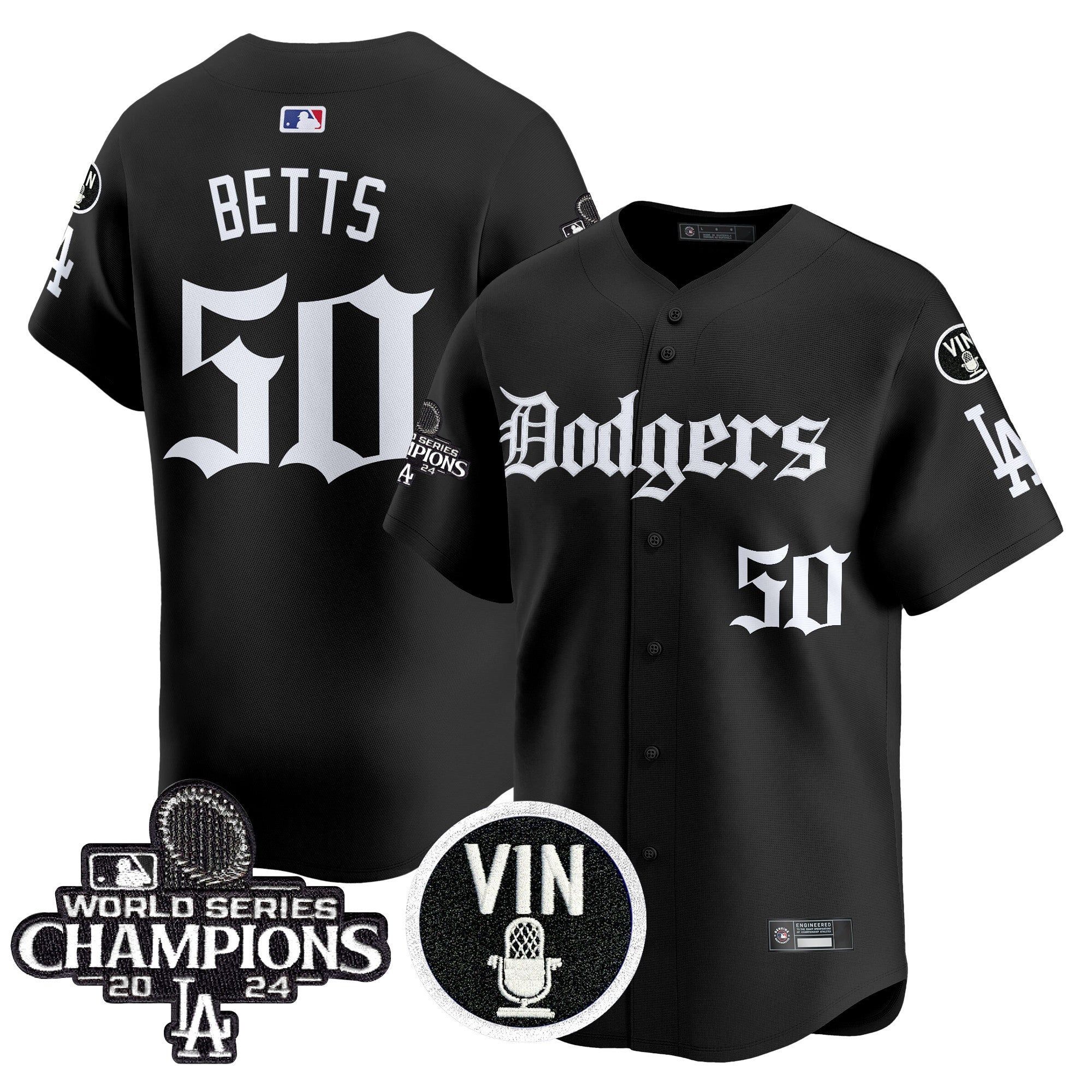 Men's Dodgers 2025 LA Gothic Style Vapor Premier Limited Jersey V2 - All Stitched - Black, Mookie Betts