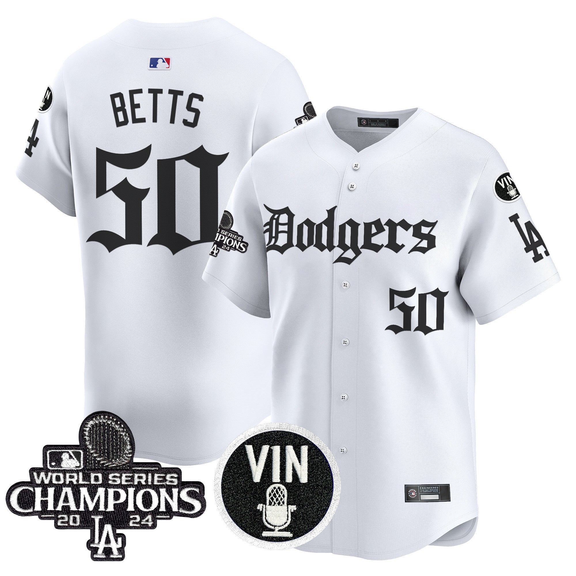 Men's Dodgers 2025 LA Gothic Style Vapor Premier Limited Jersey V2 - All Stitched - White, Mookie Betts