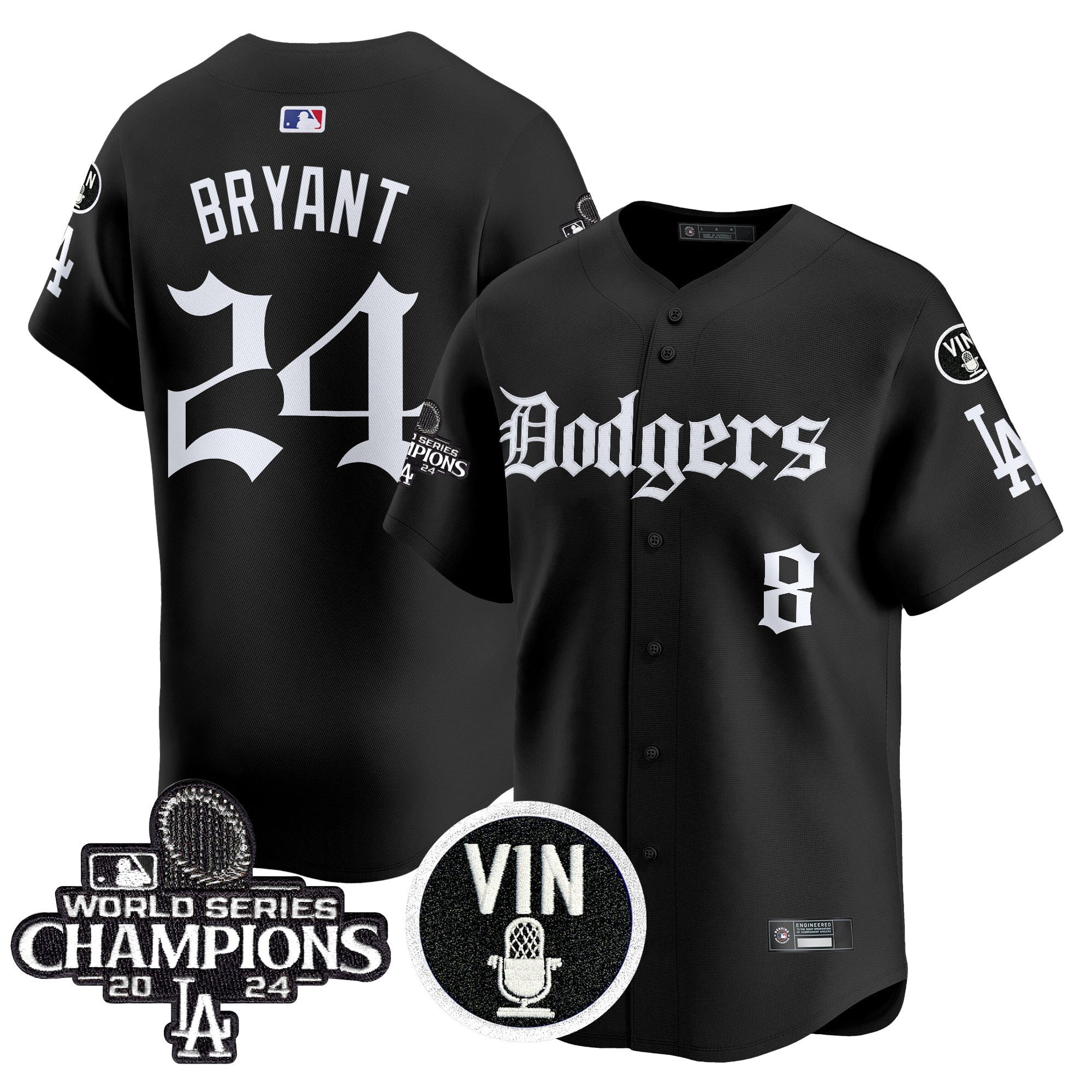 Men's Dodgers 2025 LA Gothic Style Vapor Premier Limited Jersey V2 - All Stitched - Black, Kobe Bryant