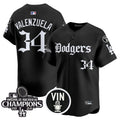 Men's Dodgers 2025 LA Gothic Style Vapor Premier Limited Jersey V2 - All Stitched - Black, Fernando Valenzuela